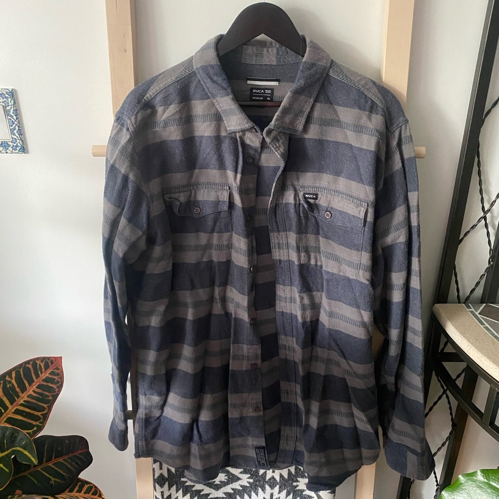 RVCA Navy and Gray Striped Shirt
